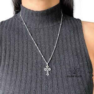 Sacred Cross Necklace | Stainless Steel | 20” Satellite Chain